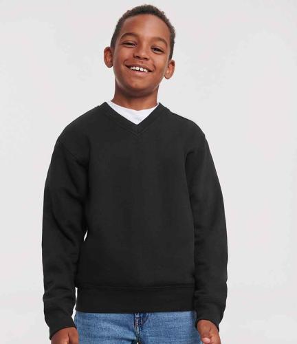 Russell Kids V Neck Sweatshirt - Black - 11-12